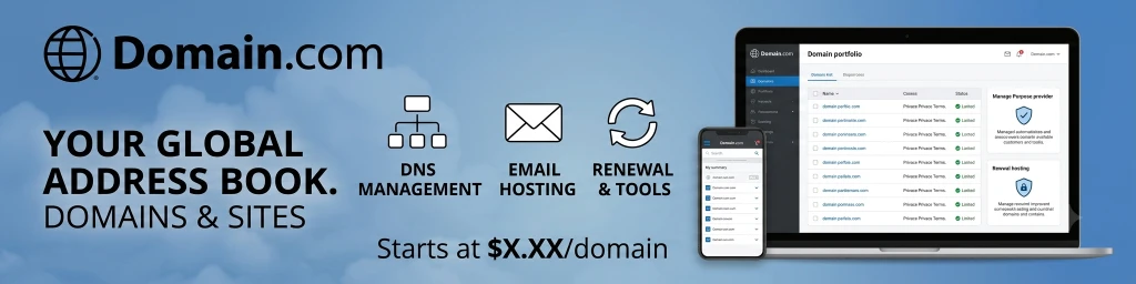 Domain.com - Your Global Address Book. Domains & Sites Starts at $X.XX/domain