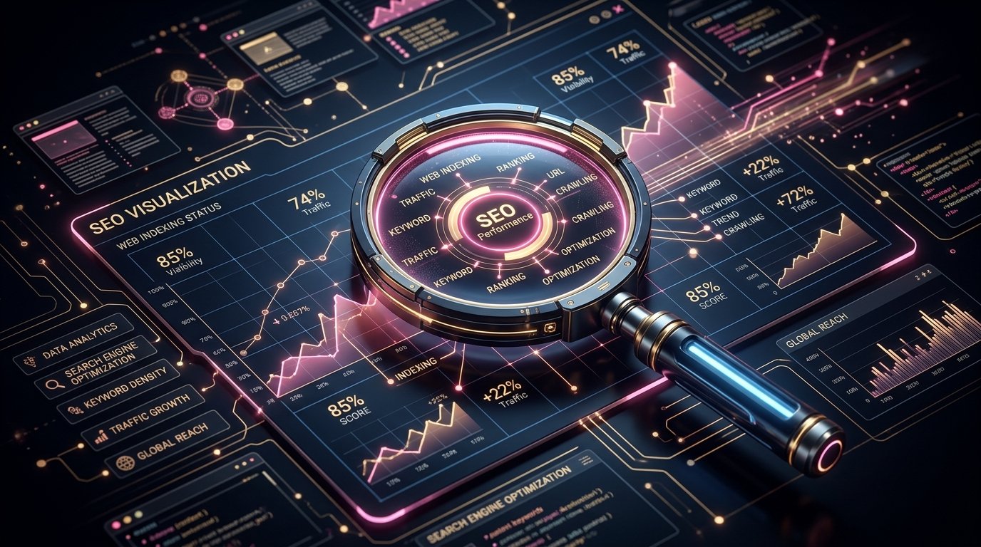 Sleek search optimization visualization with dark background and digital analytics